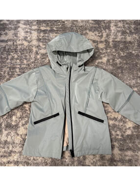 Zara Kids Hooded Rain Jacket Size 3-4 (104) Gray Lightweight Waterproof Zip Coat